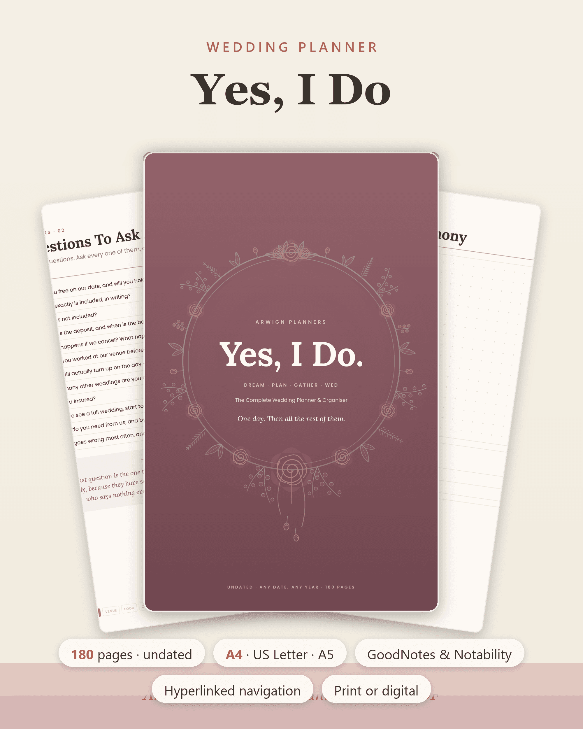 Floral Rose Gold Wedding Planner Book | Ultimate Wedding Organiser & Budget Tracker | Guest List Checklist | GoodNotes iPad Digital