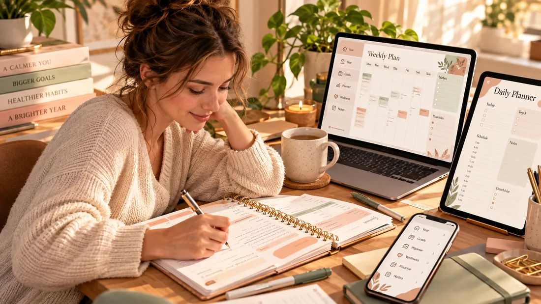 Close-up of an Arwign planner interior spread, showing the care in every page